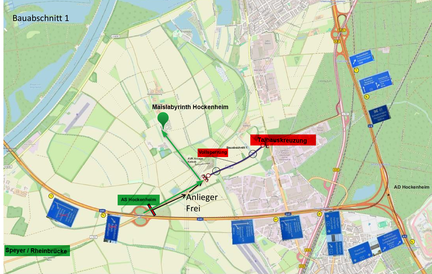 Karte zur Anfahrt während der Baustelle an der L722
